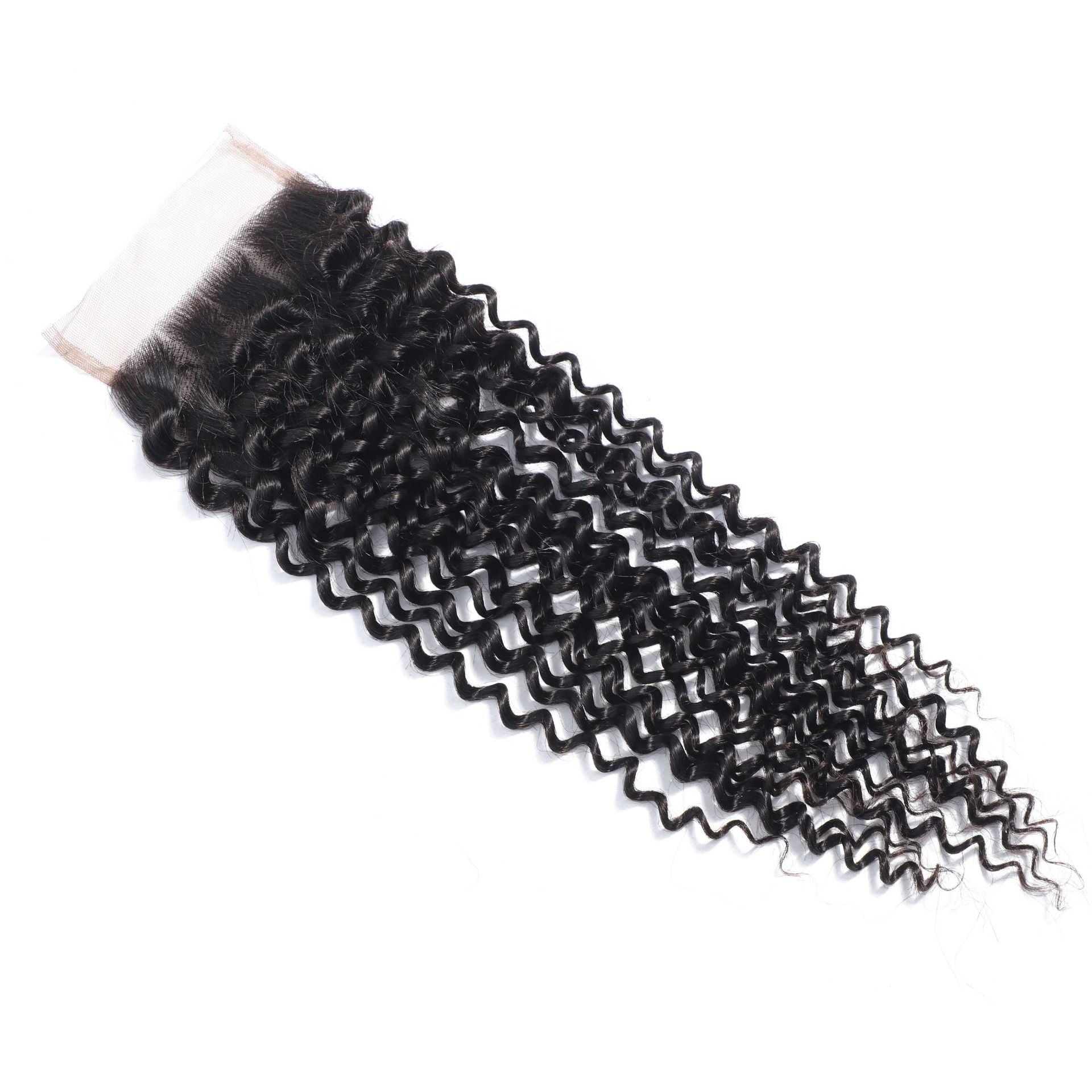 Bloqueo de pelo rizado 4x4 Jerry Curly Human Hair closure Bloqueo de pelo de encaje 4x4 humano