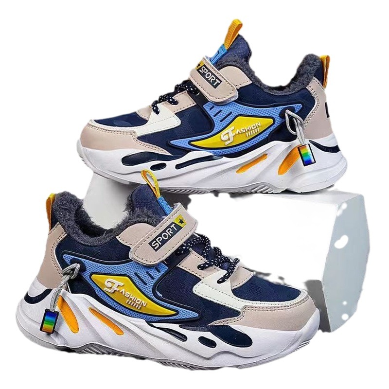 Al por mayor zapatos de los muchachos Zapatos acolchados de algodón para niños impermeables antideslizantes hombres grandes niños forrados de lana gruesa cálida media y grande de los niños zapatos de los hombres de invierno