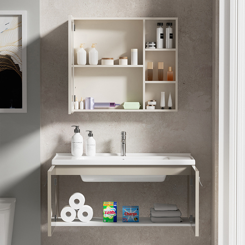 Gabinete de baño de acero inoxidable grueso lavabo combinado lavabo de inodoro doméstico de aire crema lavabo fácil