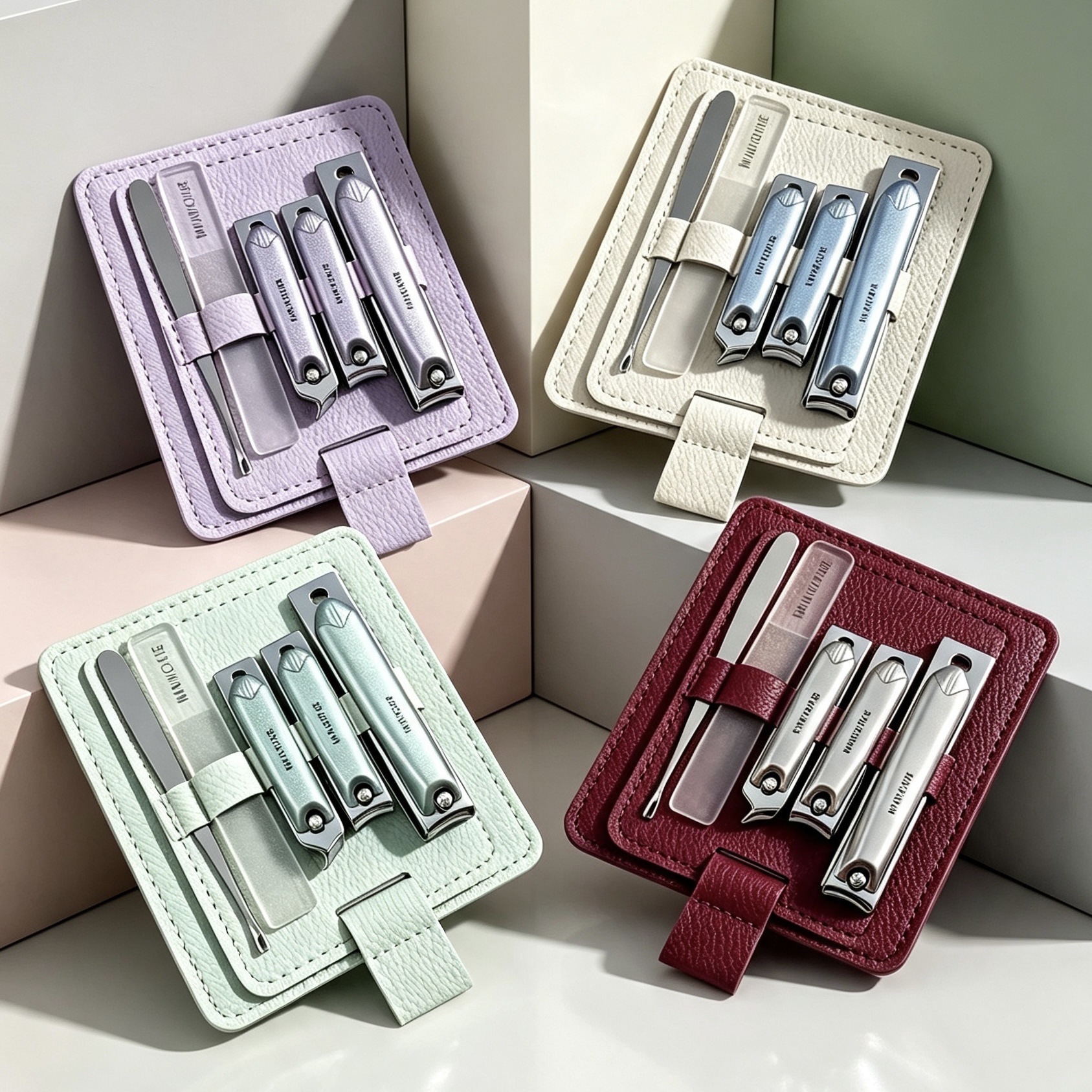 Stainless steel retractable portable leather case nail clipper set, nail scissors, manicure care tools, nail file