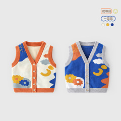 Korean Version Cute Cotton Soft Children's V-Neck Knit Vest Infant Category Spring and Autumn Outerwear Children's Knit Vest