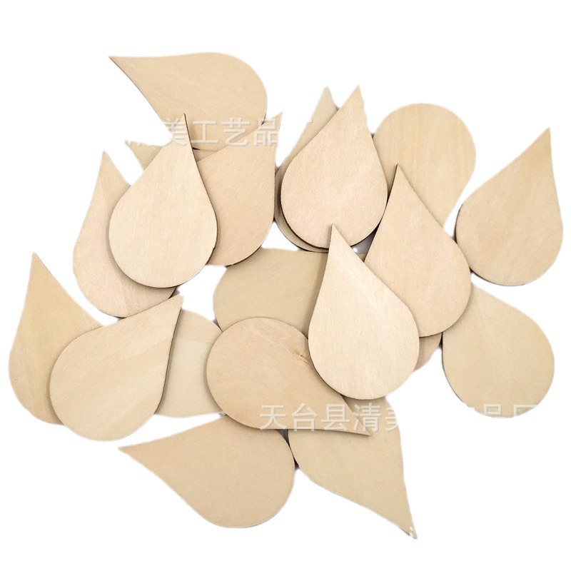 15-100mm versión de tilo de madera hoja de botón de madera en forma de gota de agua versión de tilo de bricolaje hoja de madera decorativa de gota de agua
