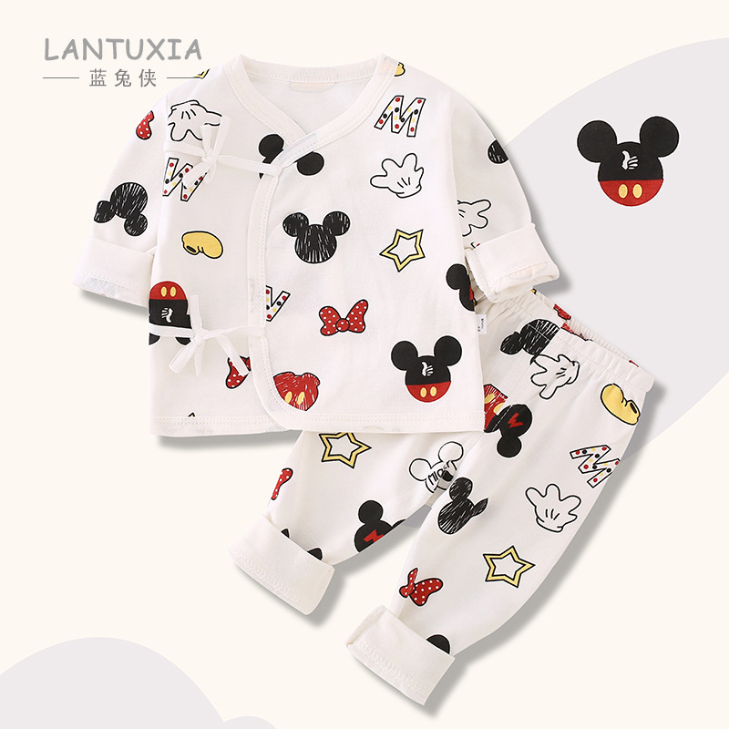 Newborn Baby Clothes Spring & Fall Pure Cotton Split Intimates Full-Month Baby Monk Suit Two-Piece Thin Set