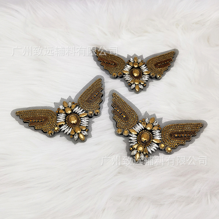 Accesorios versátiles de alta gama para decoración de ropa y bolsos, con bordado indio de seda y diamantes, diseño de alas de corazón, hechos a mano, materiales para bricolaje transfronterizos. image 1