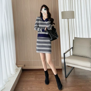 高级感名媛小香风时尚休闲套装女秋套头毛衣半身裙针织两件套装裙