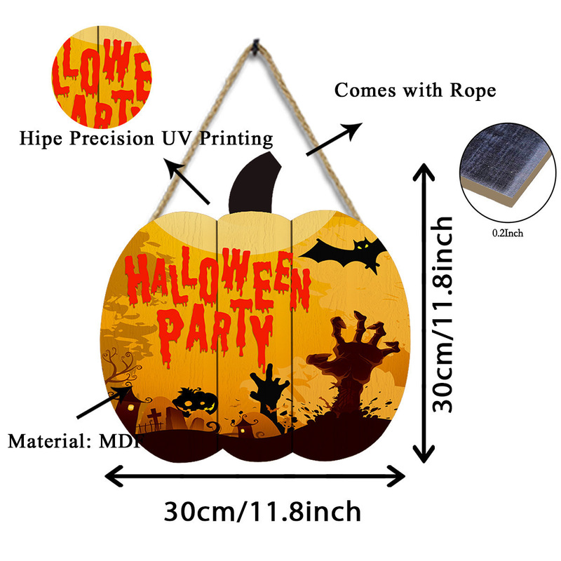 国境を越えた新しいハロウィーンのドアサイン装飾サインカボチャホリデー壁雰囲気ラウンド木製装飾品卸売|undefined