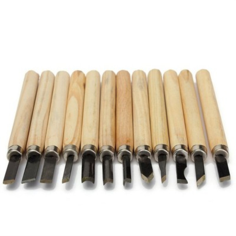 12 件套木雕凿刀手工工具套装，用于雕刻木工凿子
