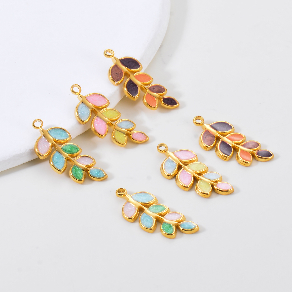 5 Pcs/package Simple Style Leaves Stainless Steel Enamel Plating Jewelry Accessories display picture 5