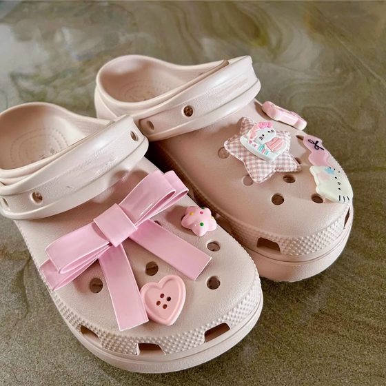Dopamine Cute Bow Hole Shoes Stereo Original Detachable Pink Kitty Accessories Shoe Flower Collocation