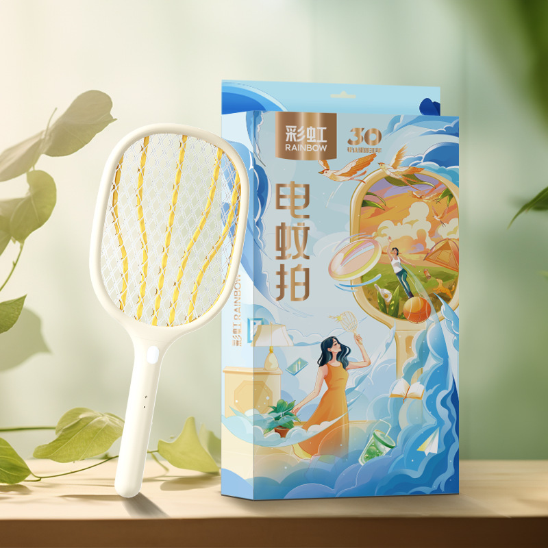 彩虹灭蚊拍6108 可印LOGO  灭蚊拍子 电蚊拍