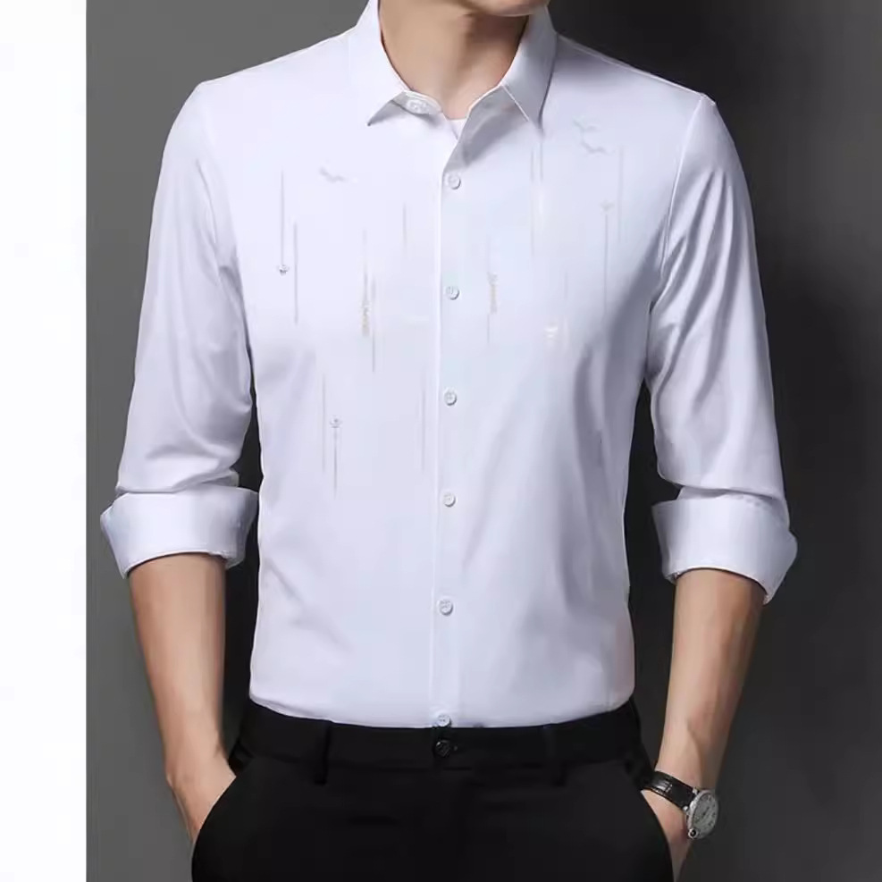 Otoño de los nuevos hombres camisa de manga larga camisa de negocios ropa de papá anti-arrugas de planchado libre de alta elasticidad de una sola pieza de entrega