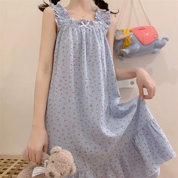 Bubble cotton nightgown #blue