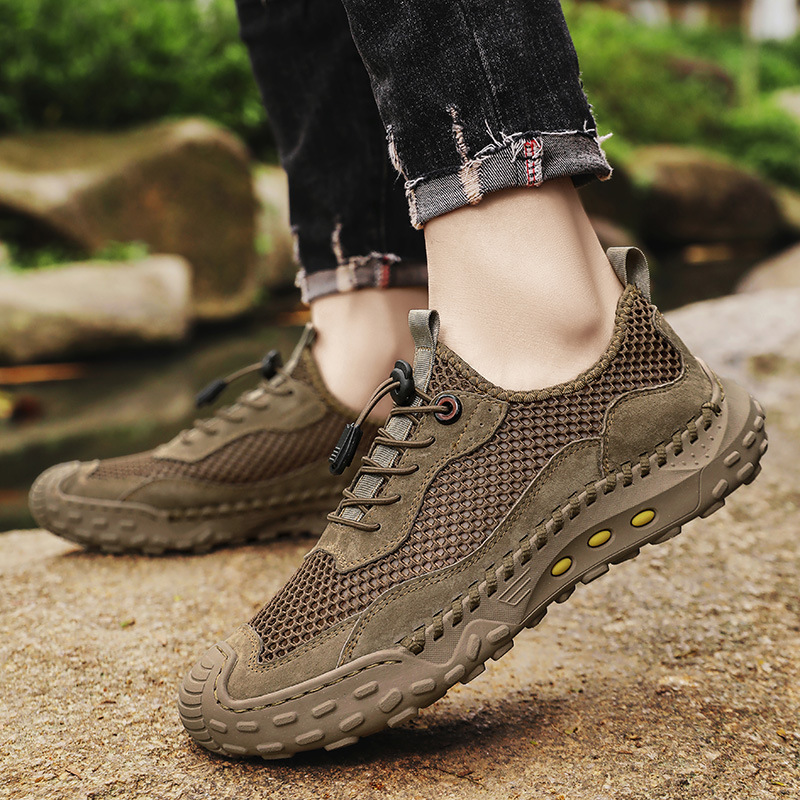 Men's shoes 2026 new summer outdoor hiking casual shoes for driving, breathable, large size 46, mesh shoes, fashionable hollow design