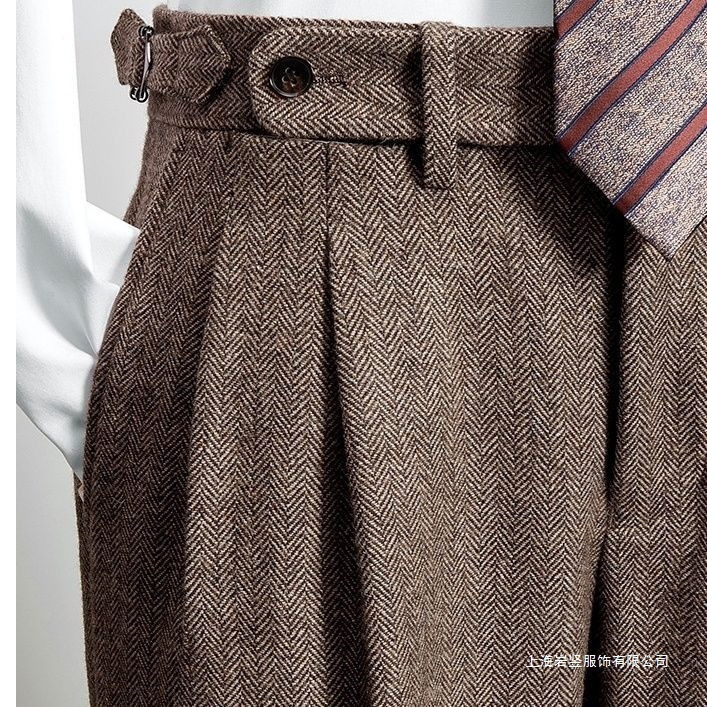 Naples Pants for Men, Italian-Style High-Waisted Slim-Fit Wool Trousers, Handmade Tweed Double-Pleated Casual Straight-Leg Long Pants Naples Pants for Men, Italian-Style High-Waisted Slim-Fit Wool Trousers, Handmade Tweed Double-Pleated Casual Straight-Leg Long Pants