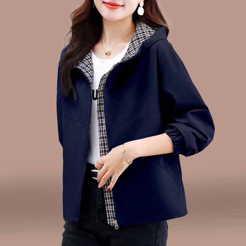 Hooded Windbreaker Jacket for Women 2026 New Spring and Autumn Thin Style Casual Versatile Loose Short Jacket for Middle-Aged Moms