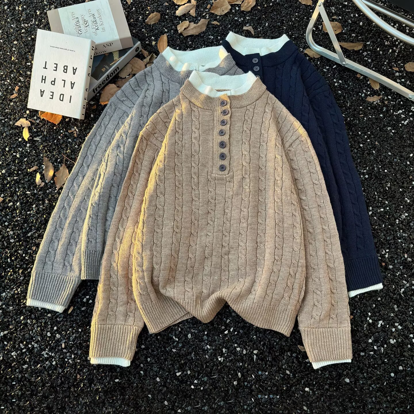 2024 Autumn/Winter New Cardigan Sweater, American Retro Casual Lazy Style V-Neck Knitwear, Men's Solid Color Outerwear