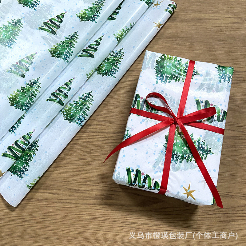 2025 New Christmas Wrapping Paper Lantern Christmas Tree Green Sydney Paper Printed Tissue Paper Pattern Cross-Border Hot Sale