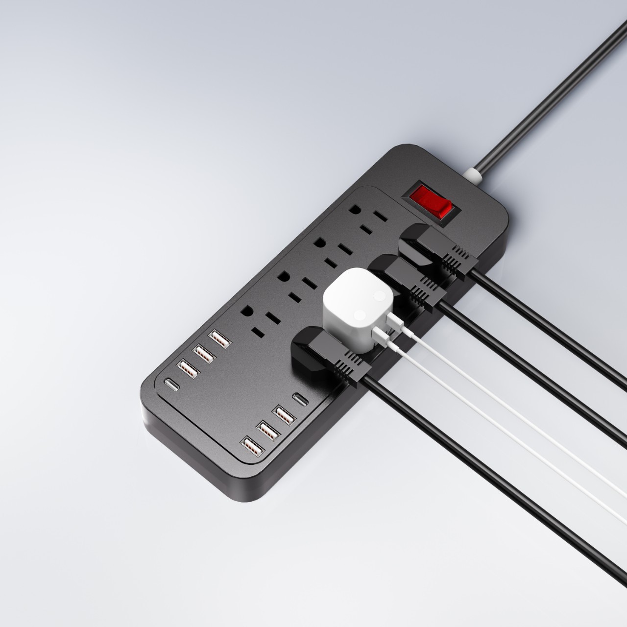 El nuevo enchufe de cableado USB doméstico transfronterizo estándar de EE. UU. Con sobretensión de 8 posiciones, enchufe estándar de EE. UU. Con enchufe de regleta de sobrecarga