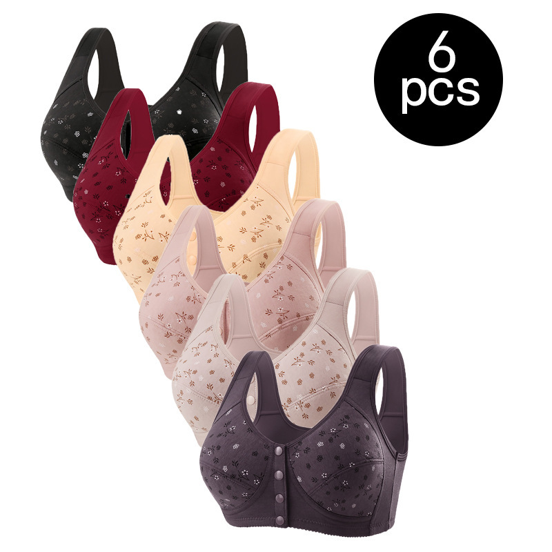 Front-Opening Buckle New Style Middle-Aged and Elderly Mothers' Wire-Free Underwear to Shrink Secondary Breasts Thin Cup Breathable Underwear Bra