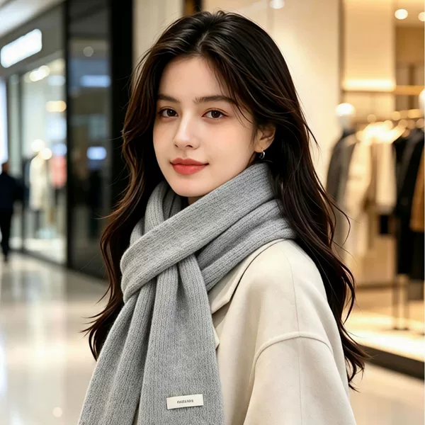 Autumn and winter Korean-style solid color knitted scarf for women, thickened, soft and versatile long scarf, warm neck warmer for students and couples