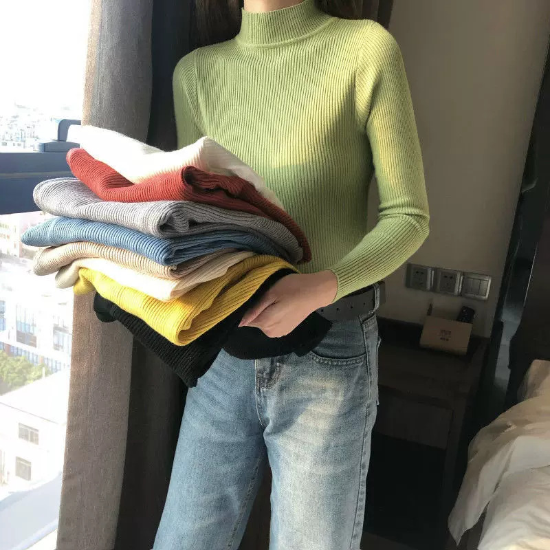 毛衣女2022新款秋冬长袖内搭修身韩版打底衫半高领套头针织衫批发