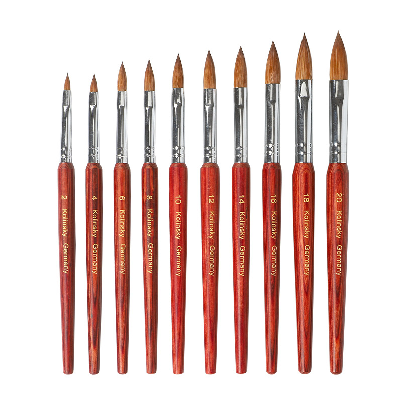 Cross-border puro pelo de visón arte de uñas cristal pluma Kolinsky cepillo de madera roja varilla siberiano tallado visón cepillo de pelo