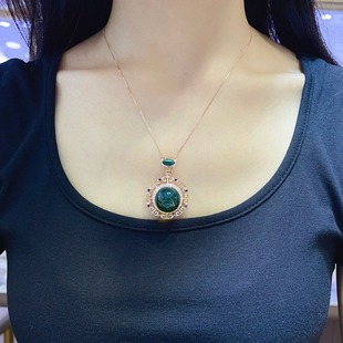 15mm Mexican Lamper Seiko Inlay S925 Silver Pendant with Stone Malachite Moire Luxury Design