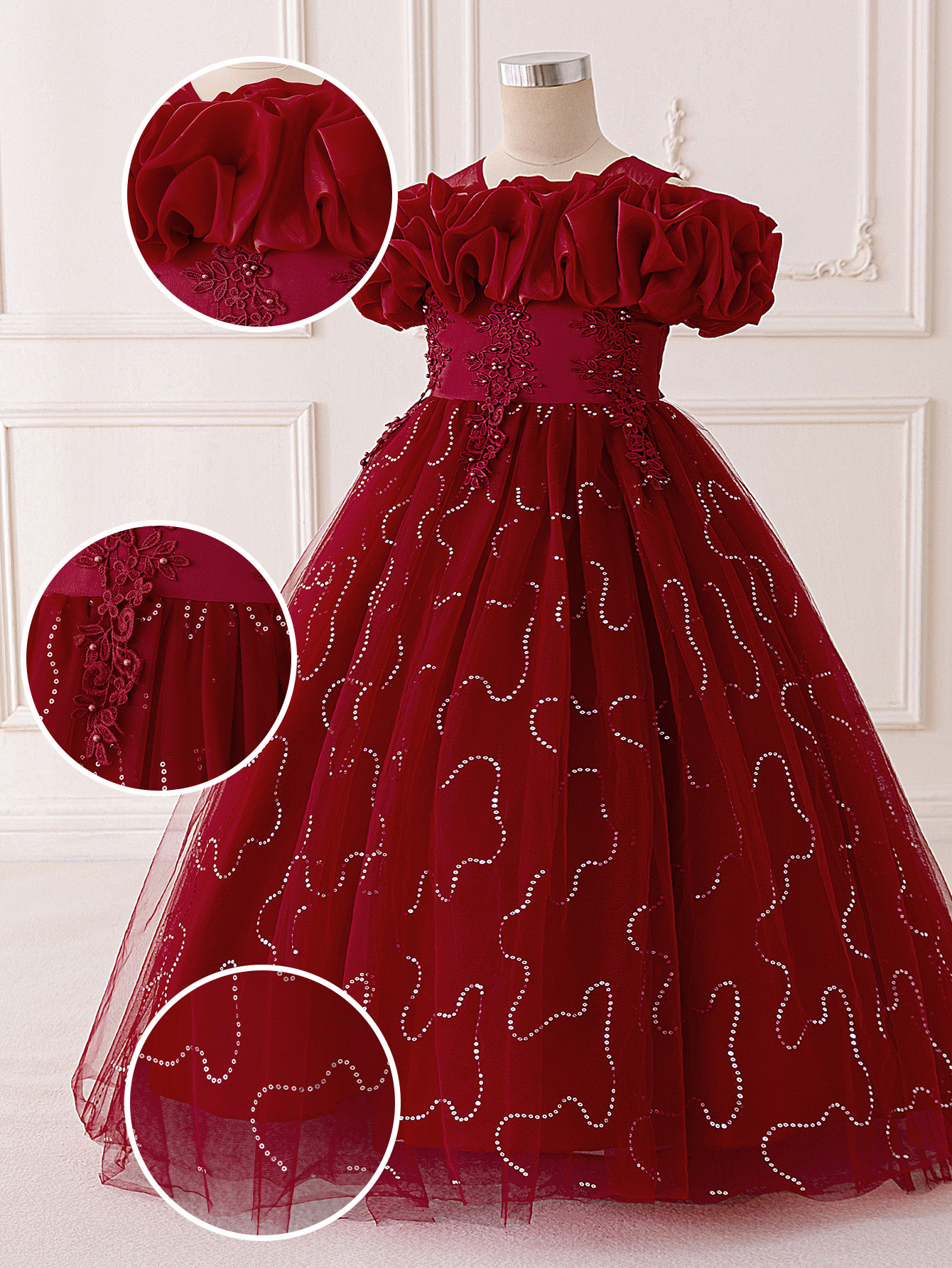 2026 nuevo vestido de niñas vestido de piano vestido vestido de fiesta de cumpleaños vestido vestido vestido de princesa bordada cadena de cuentas