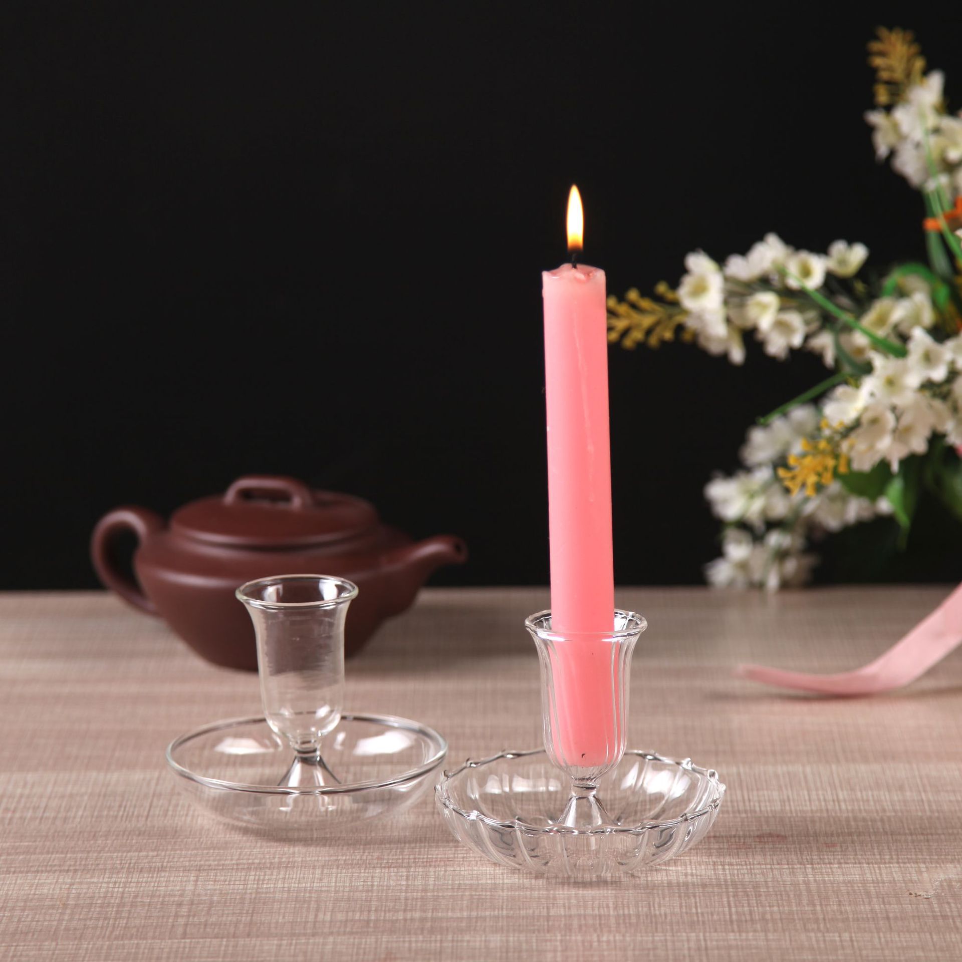 创意玻璃小烛台玻璃摆件烛光晚餐道具餐厅客厅软装饰品摆设轻奢