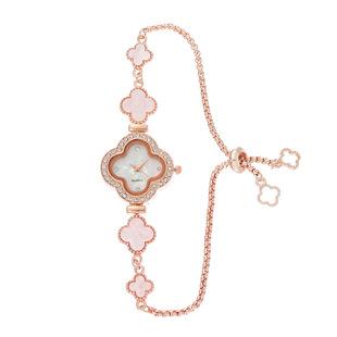 2024 Foreign Trade Wholesale Four-leaf Clover Quartz Watch Temperament Light Luxury Diamond Women's Watch Niche Flower-shaped Bracelet Women's Watch