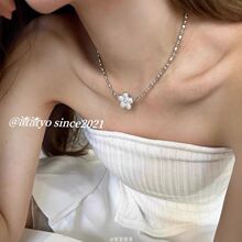 渣渣Yo韩系滴釉小花朵甜美设计感镶钻米粒圆珠串珠项链小众锁骨链
