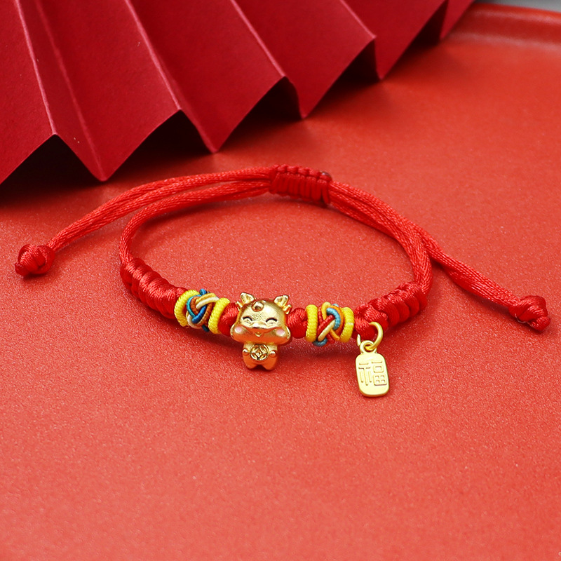 Dragon año Zodiaco año dragón rojo cuerda pulsera doce Zodiaco dragón pareja suerte cuentas pulsera tejida a mano
