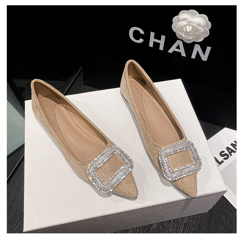Giày búp bê nữ mũi nhọn đính đá lấp lánh gót thấp 1–3 cm — Màu bạc, Màu mơ, Màu đen chi tiết 29