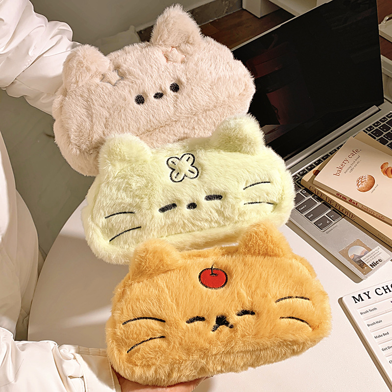 Genuine plush cute capacious universal pencil case for students, high quality stationery, cat 2