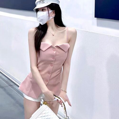 2024 New Fashion Black Suit for Women, Off-the-Shoulder, Summer Slimming, Revealing Back, Wearable, Hot Girl, High-end, Corset Style