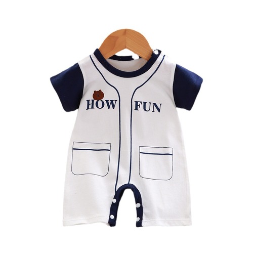 Summer clothing Newborn baby pure cotton short-sleeved thin open-bottom crawler outfit Infant one-piece clothing Hasty