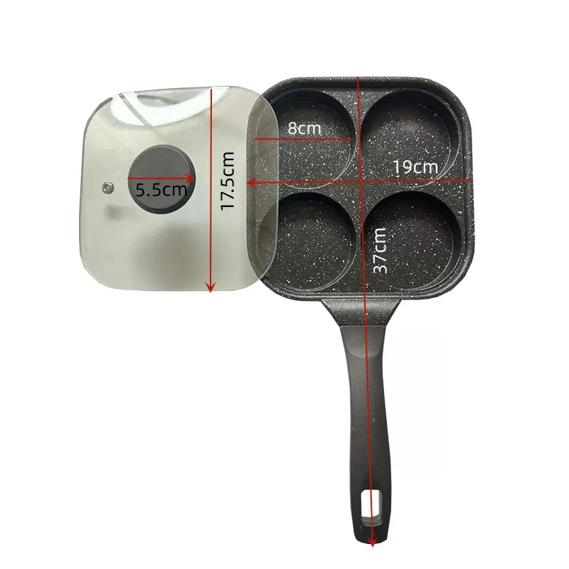 厨房四孔玻璃盖套装麦饭石煎蛋锅汉堡锅早餐煎锅不沾锅多功能烹饪