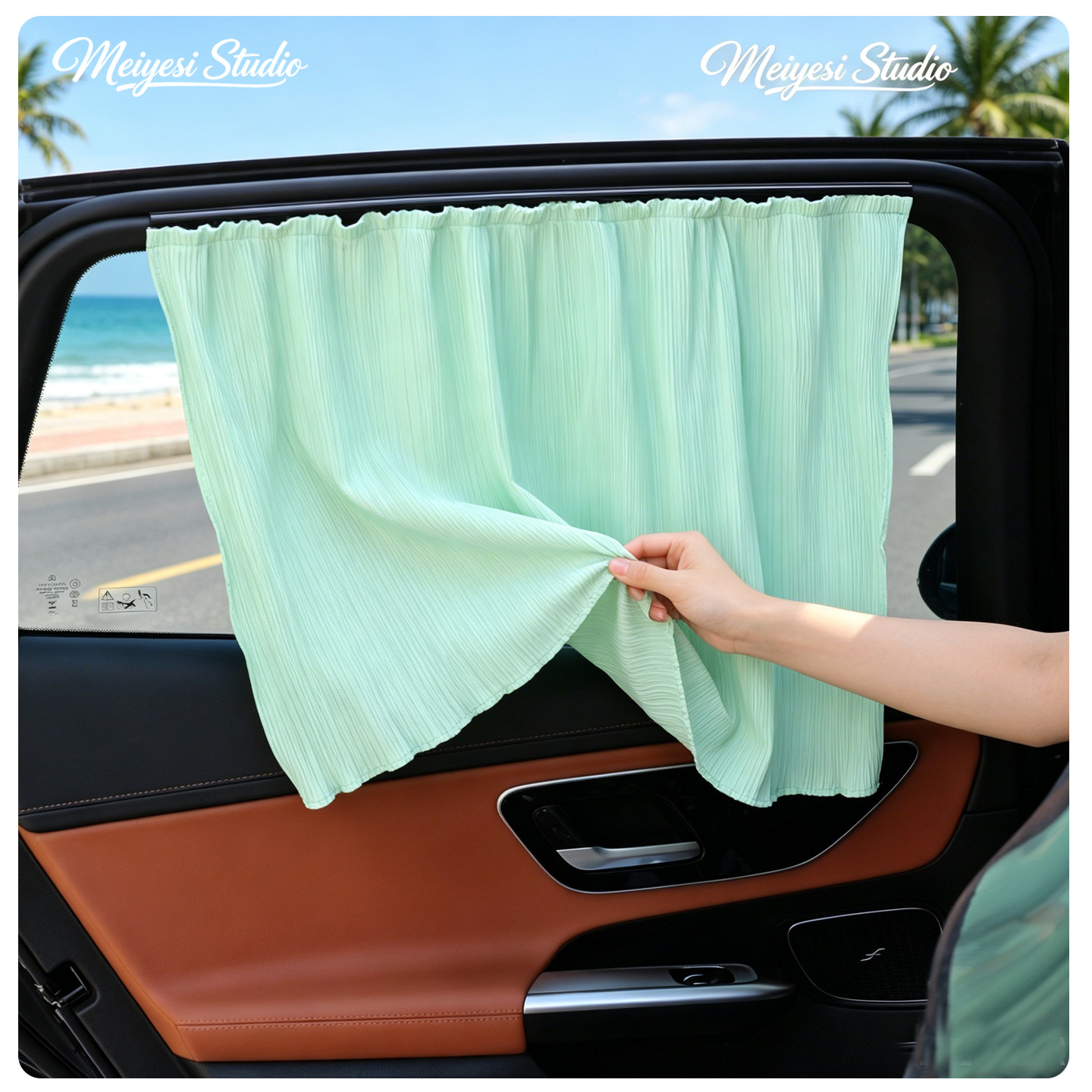 Summer Car Window Curtains, Pleated Fabric Sunshade Curtains, Creative Track-Style Blackout Curtains, Car Sun Protection and Heat Insulation Sunshades