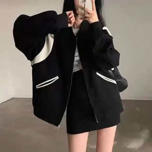 [fleece-lined/not fleece-lined] Korean version of the contrast zipper sweater coat new loose casual baseball jacket