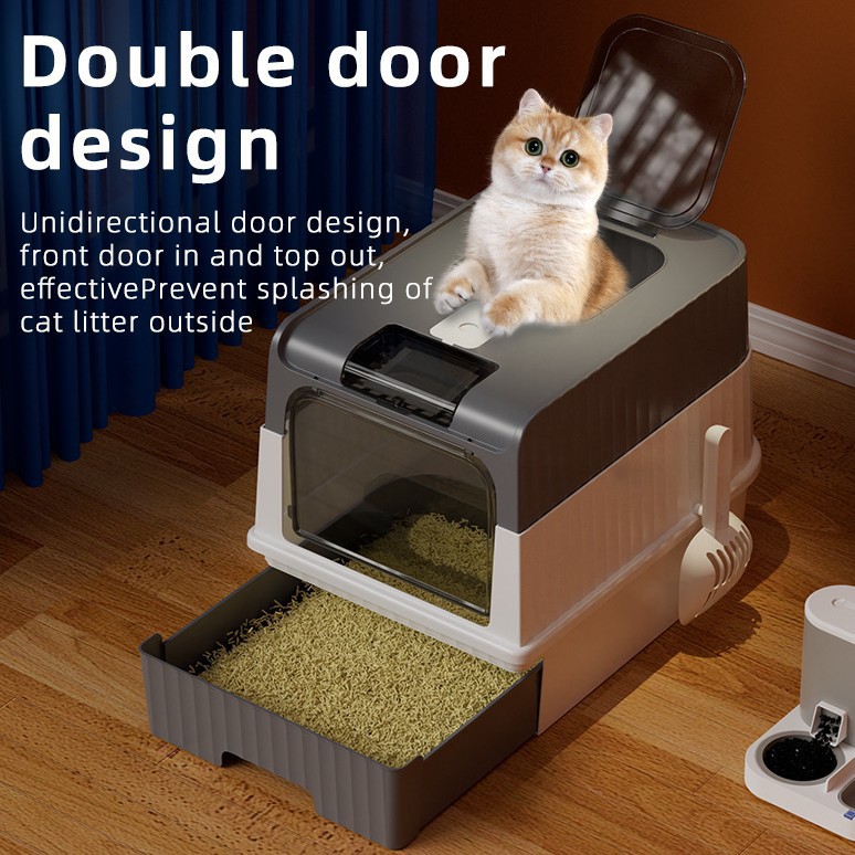 Caja de Arena para Gatos Completamente Cerrada, Popular, Grande, Anti-Salpicaduras, Tipo Cajón, Fácil de Limpiar, Suministros para Mascotas