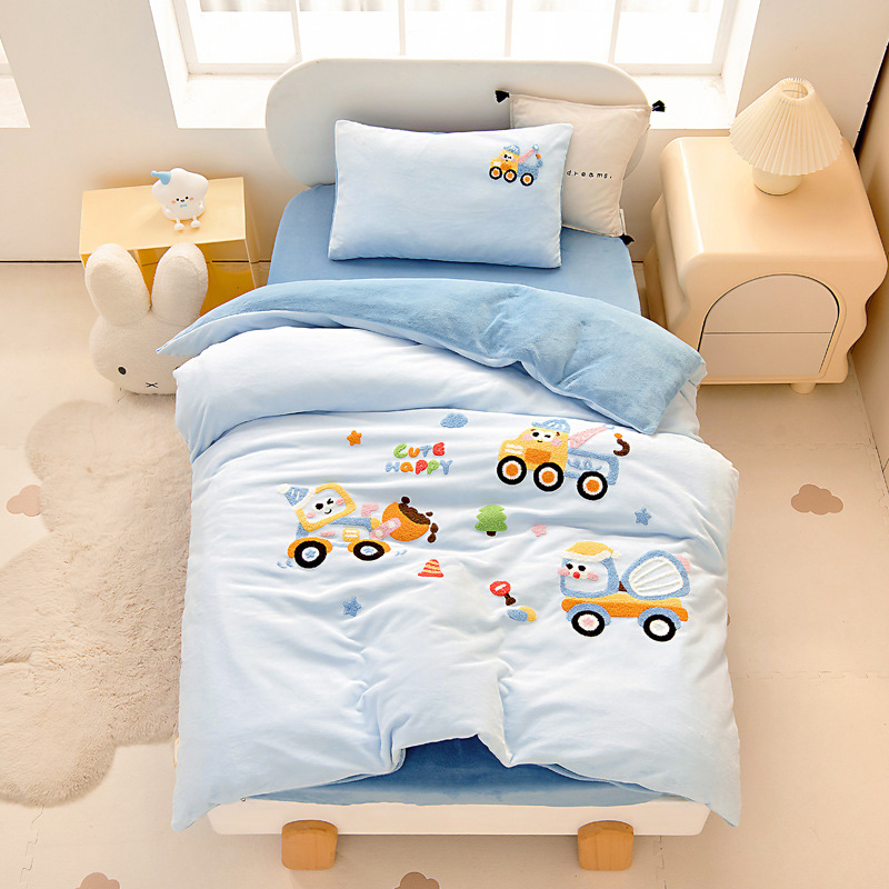 Milk Velvet Kindergarten Quilt Core Cover Three-Piece Set Baby's Special Bedding for Kindergarten Kidsren's Nap Quilt Cover Pillowcase