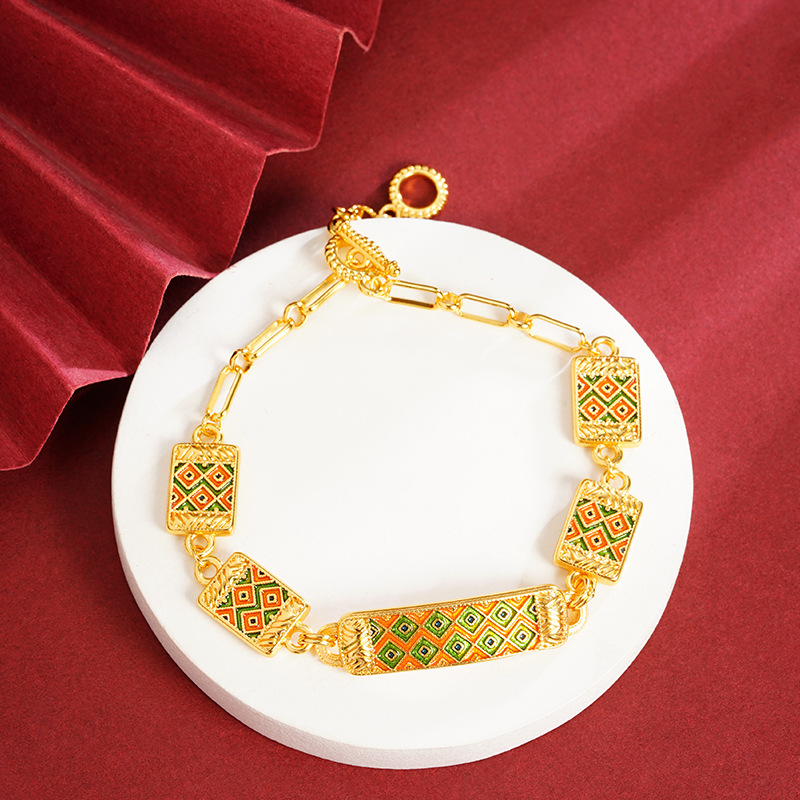 Vietnam Shajin retro estilo étnico goteo aceite patrón de diamante pulsera geométrica diseño de nicho sentido femenino durante mucho tiempo joyería de color