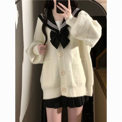 日系小清新学院风针织开衫女春秋季外穿小个子宽松减龄毛衣jk外套