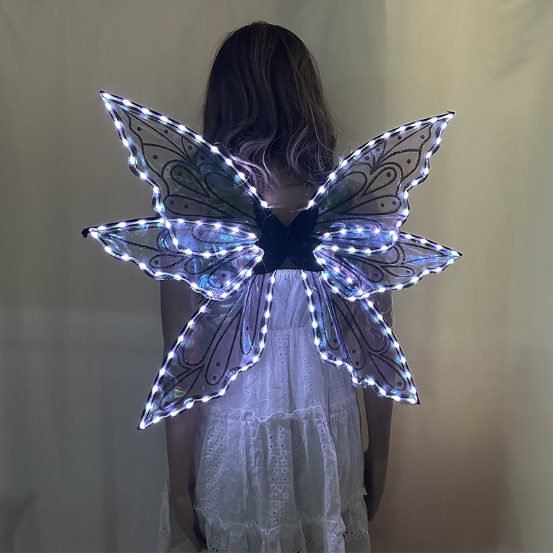 LED color fantasma agua negro estampado polvo mariposa brillante alas APP teléfono móvil control remoto fiesta escenario accesorios de vestir