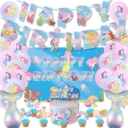 New Mermaids theme birthday party flags and cards Mermaids banners and flags background cloth
