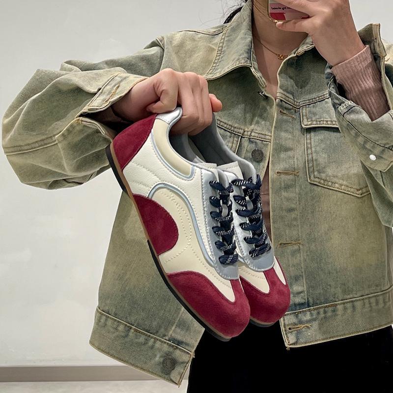 Edición de cuero de vaca ~ color combinado de cuero real aumentando la altura de los zapatos de entrenamiento de mujer de suela suave zapatos deportivos Agan zapatos de skate casuales ligeros