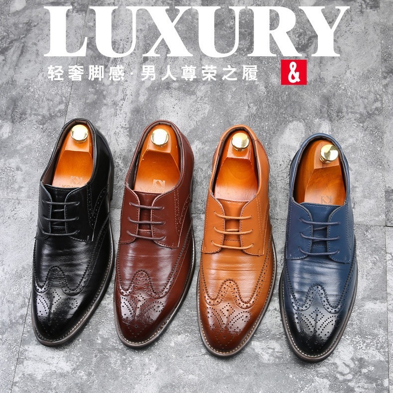 Brogue Men's Leather Shoes British Large Size Trendy Shoes Business Casual Leather Shoes Men's Cross-Border 38-48 Size 2025 New Style Brogue Men's Leather Shoes British Large Size Trendy Shoes Business Casual Leather Shoes Men's Cross-Border 38-48 Size 2025 New Style