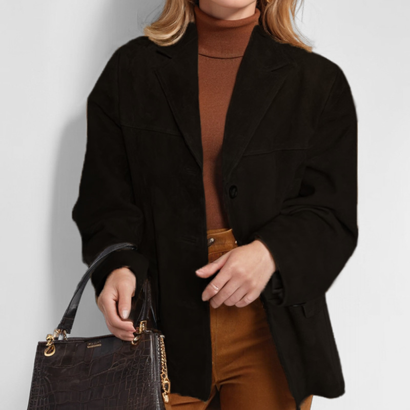 Cross-border 2024 Autumn/Winter New European And American Women's Fashion Elegant Retro Brown Loose Pocket Long Sleeve_ecoleips.com