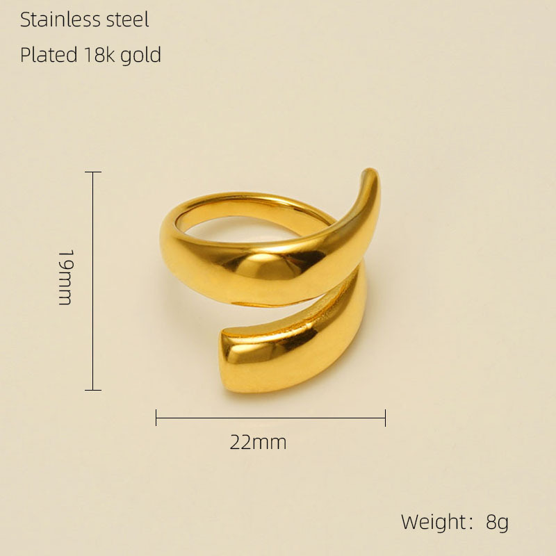 Europeo y americano simple doble capa de acero inoxidable 18K oro anillo geométrico titanio acero diseño sentido anillo abierto joyería