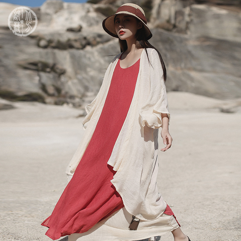 Cotton Clothing care Original Women's wear Easy Large Lotus sleeve Cardigan coat literature Retro Versatile